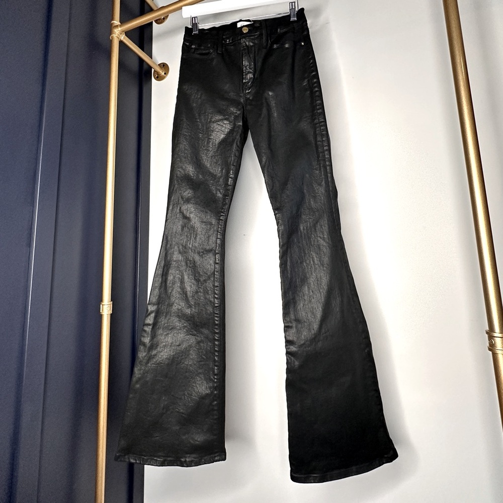 FRAME Le High Flare Black Coated Denim Jeans Long Length 29